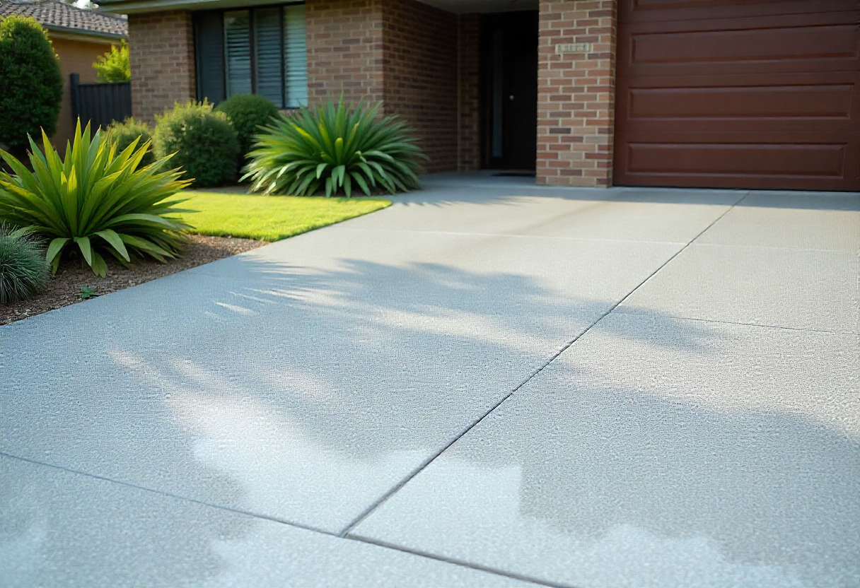 residential driveway with smooth grey epoxy coating 