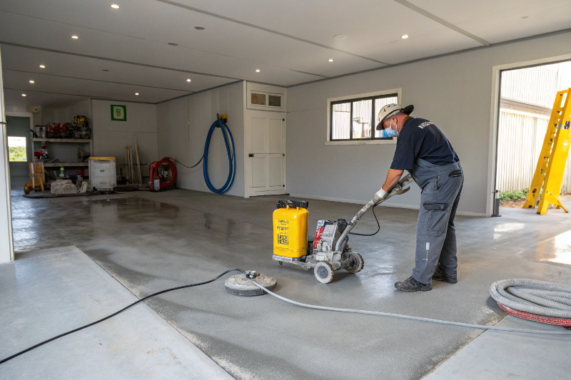 Professional concrete surface preparation for marble effect epoxy flooring installation Newcastle