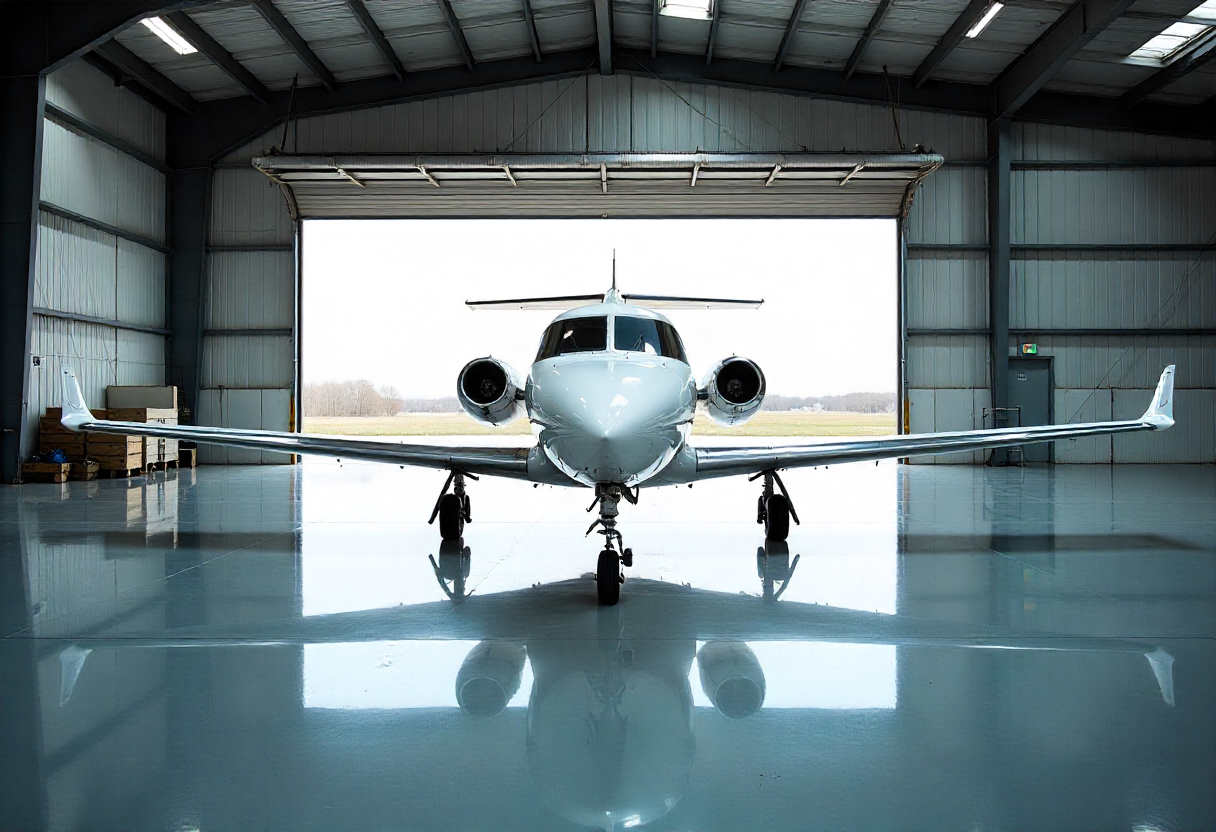 photograph of high-grade Aircraft hangar epoxy flooring